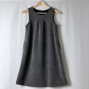 Gap Dress Women XS Gray Herringbone Sleeveless Shift Pleated Knit Mini Preppy